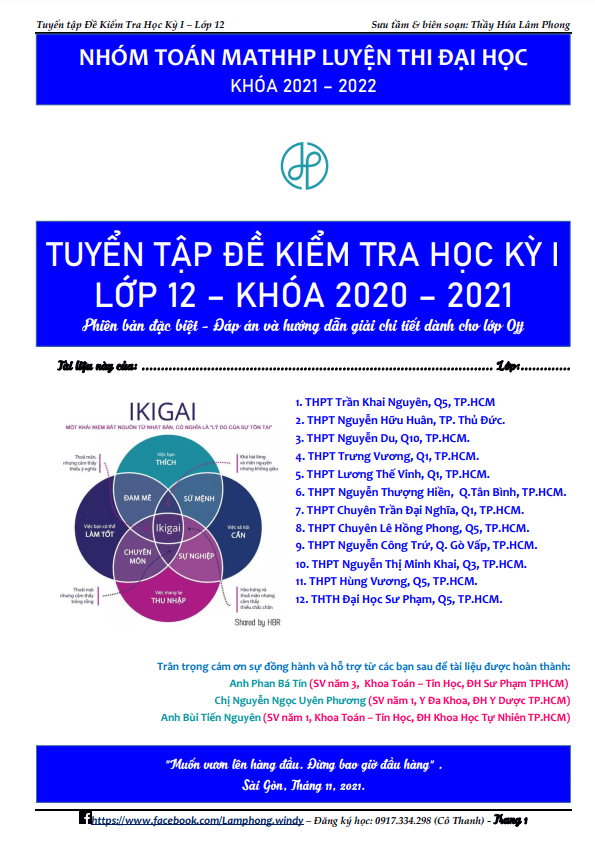 tuyển tập đề kiểm tra học kỳ 1 toán 12 một số trường thpt tại tp hồ chí minh