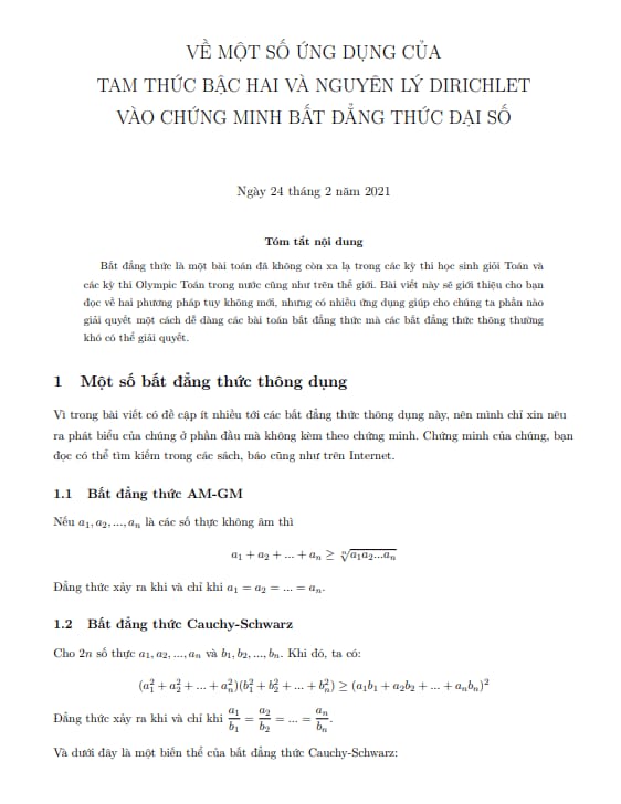 ứng dụng tam thức bậc hai và nguyên lý dirichlet vào chứng minh bất đẳng thức